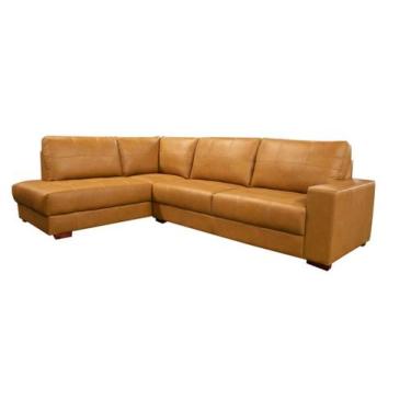 Imagem de Sofá de Couro Canto Marrocos 3 lugares com Chaise Esquerda Caramelo - 
