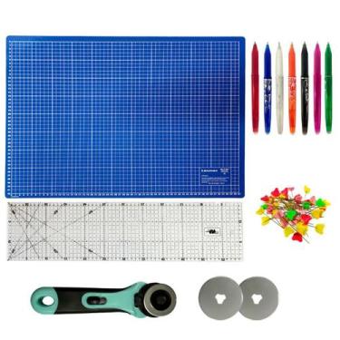 Imagem de Kit Base de Corte Patchwork Artesanato 60x45 Regua 15x60 Cortador 45 +