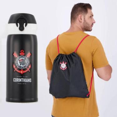 Imagem de Kit Corinthians Mochila Saco e Garrafa Térmica - Sestini, Único