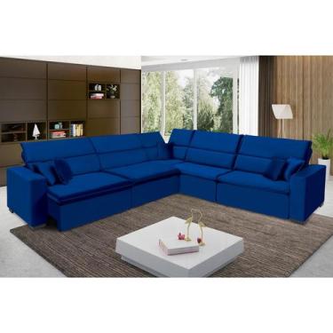 Imagem de Sofá Milão 3.75x3.75m de Canto, Retrátil e Reclinável - Azul - Sofisti