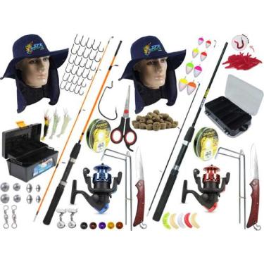 Imagem de Kit Pescaria 2 Varas Para Moliente 1,20m + 2 Molinetes + Caixa C/ Aces