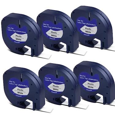 Imagem de Refil LetraTag Pacote com 6 para DYMO, Luxiv Acessórios de terceiros LetraTag Refil de etiquetagem para plástico branco Dymo 91331 Substituir fita de etiqueta para todos os DYMO LT-100H LT-100T QX50 1/2 polegadas x 33 pés, 12 mm x 4 m