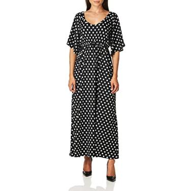 Imagem de Star Vixen Maxidress feminino tamanho único fenda manga esvoaçante com cordão império cintura, Ponto preto/branco, M
