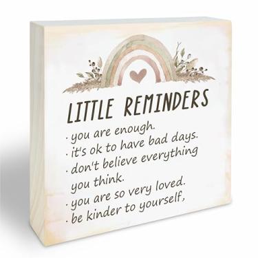 Imagem de YKYENR Placa de Bloco de Madeira de Pinho, Boho Rainbow Little Reminders, Decoração Positiva de Quarto de Madeira, Placa de Madeira Rústica para Sala de Estar, Casa de Fazenda, Dec (, Multicolorido)