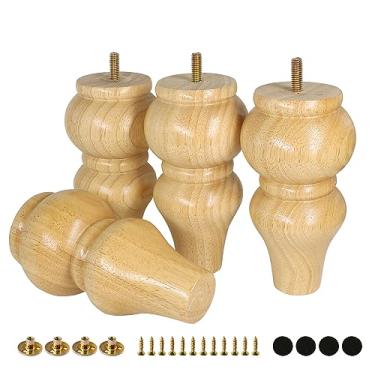 Imagem de Pernas de madeira de borracha para móveis FoDau770 de 15 cm, pés modernos de sofá de meados do século, conjunto de 4, pés de coque vintage, perna de substituição de perna otomana redonda para projetos