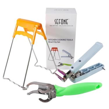 Imagem de Pinça de chapa quente, SEFONE clipe de tigela de aço inoxidável, pinças de cozinha retriever, tigela prato clipe para cozinhar (pacote com 3)