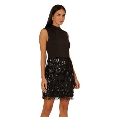 Imagem de Adrianna Papell Minivestido feminino de lantejoulas com franjas, Preto, 38