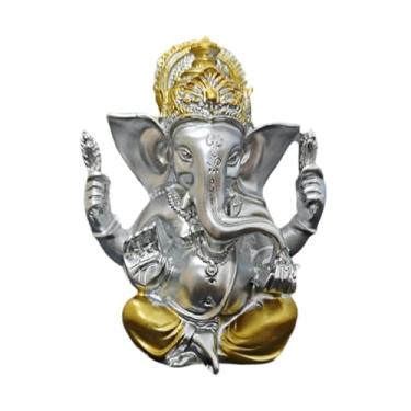 Imagem de Ｂｅｓｇａ Estátua de resina do senhor ganesha, ornamento de mesa, peça central, artesanato realista, escultura de buda, estatueta de ganesha para mesa, fazenda, Prata