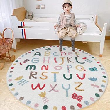 Imagem de Poowe Tapete de brinquedo infantil ABC Tapete redondo educacional alfabeto macio antiderrapante para quarto de crianças pequenas (redondo 100 cm, letras ABC)