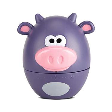 Imagem de Cronômetro de cozinha de desenho animado fofo mecânico 55 minutos suprimentos de cozinha urso gado ideal para cozinhar exercícios branco roxo (vaca)