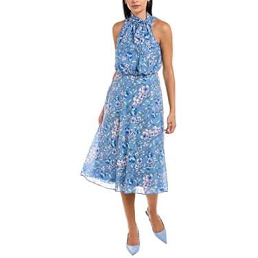 Imagem de Adrianna Papell Vestido feminino com estampa floral e gola, Azul multi, 40