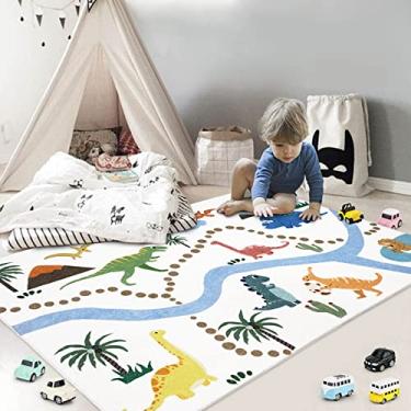 Imagem de Abeigoi Tapete de dinossauro, 1,5 m x 1,5 m, animal infantil, tapete macio para quarto de dinossauro, para meninos e meninas, tapete antiderrapante, tapete para sala de jogos, tapete lavável para