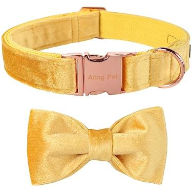 Imagem de ARING PET Coleira para cães Bowtie - Coleiras de veludo com gravata borboleta removível, coleira amarela adorável e macia.
