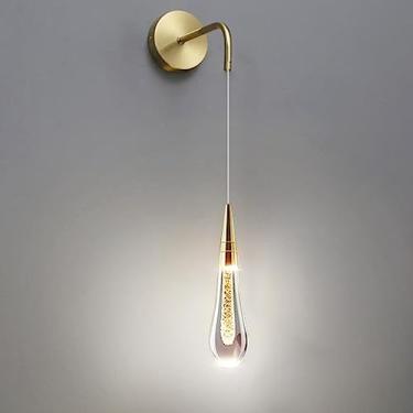 Imagem de Arandelas de parede Creative Teardrop Wall Light Single Alumínio Luminária de parede pendente com forma de gota Cristal LED Cabeceira Simples Preto Dourado Luminárias de parede