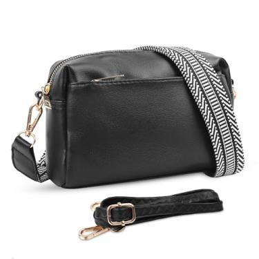 Imagem de VOROLO Bolsa tiracolo com zíper triplo pequena bolsa transversal de couro bolsa de ombro com alça ajustável para mulheres, Preta com corda