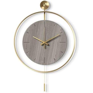 Imagem de Relógios de parede grandes para decoração de sala de estar, relógio de parede operado por bateria, relógio de quartzo de metal decorativo moderno com pêndulo para quarto, escritório, cozinha,