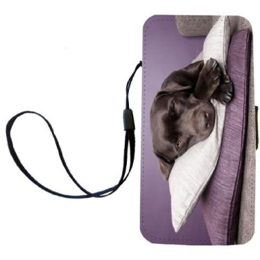 Imagem de Rikki Knight Capa carteira flip para iPhone 5/5s com aba magnética para iPhone 5/5s - Cachorro labrador preto em almofadas