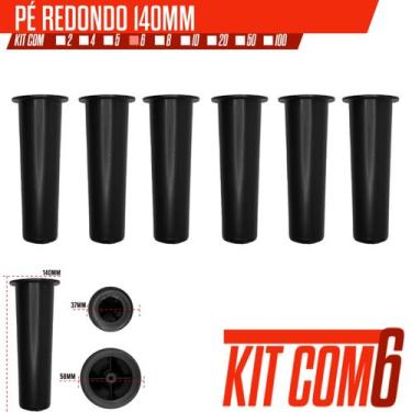 Imagem de Kit 6 pé para Cama Box Casal Armario Itatiaia Original de 14cm Preto -