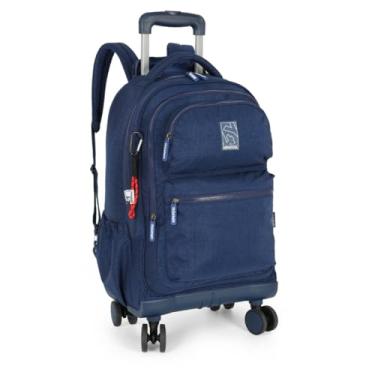 Imagem de Mochila Escolar Notebook com Carrinho Rodinhas 360 graus Up4you (Azul marinho)