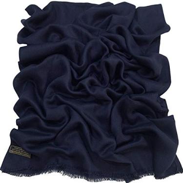 Imagem de Cachecol com franja nepalesa de design de cor sólida com cachecol de pashmina Pashminas CJ Apparel NOVO, Dark Blue Col 90d, One Size