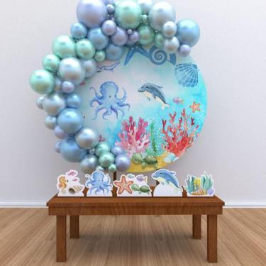Imagem de Kit Festa Painel Redondo Fundo do Mar Aquarela- IMPAKTO VISUAL