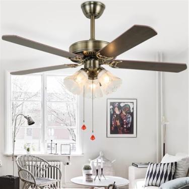 Imagem de American Retro LED Ventilador Luz Europeia Luxo Sala de Estar Restaurante Quarto EstudyVilla Hotel Café Ventilador De Teto Luz Remota Ventilador Elétrico (Estilo 10)