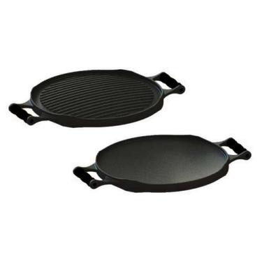 Imagem de Bifeteira Redonda Preto Dupla Face Em Ferro Fundido 33 Cm - Libaneza
