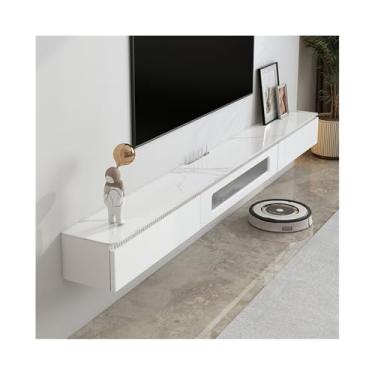 Imagem de Armário de TV Suporte de TV flutuante, console de mídia montado na parede com armazenamento, móveis de sala de estar, estilo moderno Armário de mídia(Branco,150x24x19cm)
