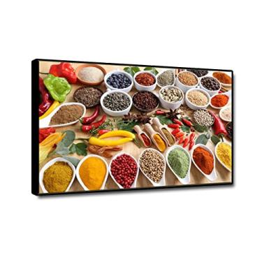 Imagem de Impressão de imagens de cozinha em tela - arte de parede em tela de cozinha grande, decoração de pôsteres e impressões - Comida para decoração de sala de jantar 50 x 80 cm (20 x 31 pol), moldura preta