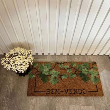 Imagem de Capacho Fibra De Coco Estampado Antiderrapante 30x60cm - Corttex - Bem Vindo Folhas