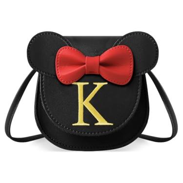 Imagem de izuzta Bolsa infantil para meninas 1 2 3 4 5 6 7 8 9 anos presente de aniversário linda mini bolsa de mouse bolsa transversal, Bolsa pequena/preta/letra glod, K, K