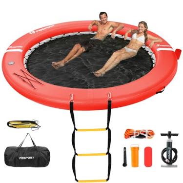 Imagem de FBSPORT Anel flutuante redondo de malha circular, rede de água inflável, boia de rio resistente, boia de lago, 2,4 m para adultos, bronzeamento, piscina, espreguiçadeira, ilha flutuante, tapete para