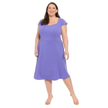 Imagem de bestmobilephonecases Vestido feminino com decote em coração, cintura império, ajuste e flare para ocasiões especiais, midi, Muito peri, 25 Plus Size