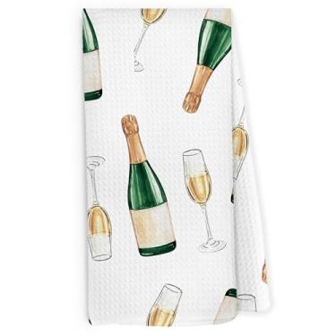Imagem de Pugwak Toalhas de prato de cozinha de taça de vinho de champanhe 40,6 x 61 cm, decoração de acessórios de champanhe, presentes para amantes de vinho, bartender, carrinho de café, toalha de mão
