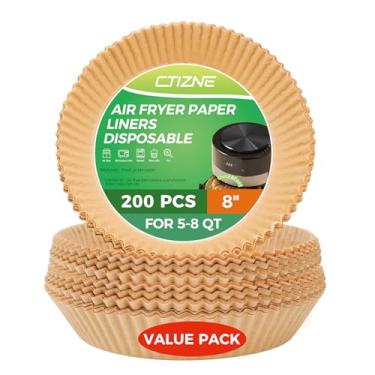 Imagem de Ctizne Forros de papel Air Fryer descartáveis, 200 peças, inserção de forno airfryer de 20 cm, folhas redondas de papel pergaminho, forro antiaderente de grau alimentício para cesta de fritadeira a ar