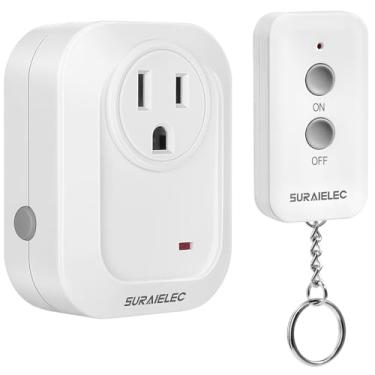Imagem de SURAIELEC Tomada de controle remoto, interruptor de luz sem fio de longo alcance, sem interferência, plugue interno para lâmpadas, ventiladores, árvores de Natal, pequenos eletrodomésticos