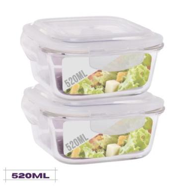 Imagem de Conjunto 2 Potes Quadrado Mantimentos Vidro 520 ml - Diversas
