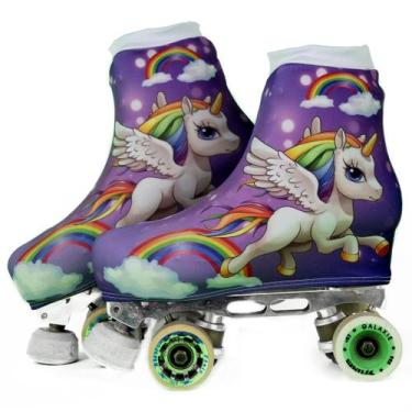 Imagem de Polaina Cobre Botas Capa para Patins Patinashow Unicórnio Roxa, P