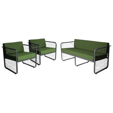 Imagem de Conjunto 1 Namoradeira e 2 Poltronas Área Externa Santiago Em Alumínio e Fibra Sintética Acesse Móveis