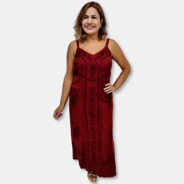 Imagem de Vestido Indiano Midi Alças Liso com Bordados 802 - Sarat Moda Indiana,