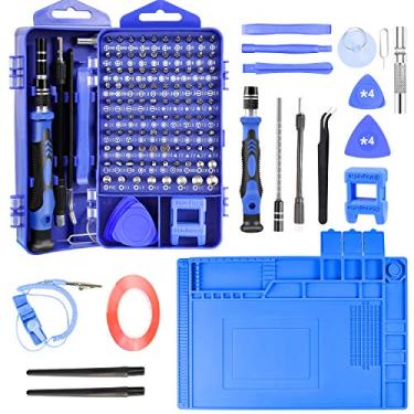 Imagem de Kit de chave de fenda de precisão, conjunto de ferramentas de reparo eletrônico 130 em 1 com tapete antiestático, pulseira ESD para telefone, computador, laptop (1, azul)
