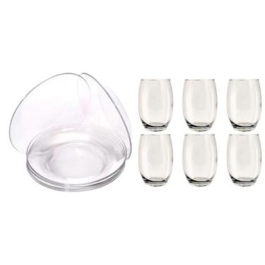 Imagem de Jogo 6 Pratos Astral Redondos E 6 Copos Vidro Bellagio 450ml - BELA HO