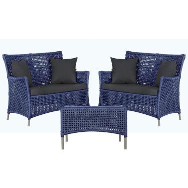 Imagem de 2 Sofás E Mesa Igapó Alumínio Fendi Corda Náutica E11 Trama Azul