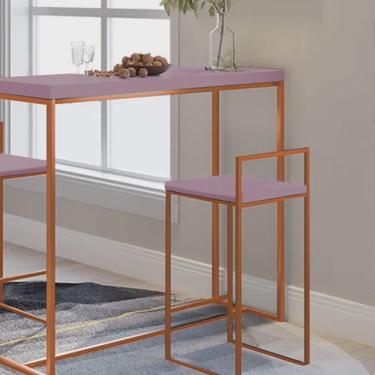 Imagem de Banqueta Alta Com Encosto Lino Industrial Balcão Bistrô Ferro Bronze mdf Madeira Rose Gold - Ahazzo Móveis