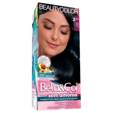 Imagem de Kit Tintura Creme Bela&Cor sem Amônia 2.11 Preto Azulado Beautycolor