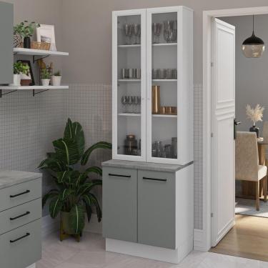 Imagem de Kit Balcão + Cristaleira 70cm Branco Cinza Agata Madesa 01 Branco Cinza