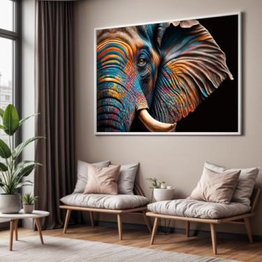 Imagem de Quadro com Moldura Sala Quarto Elefante Indiano Foco Decorativo Horizontal Grande Hall