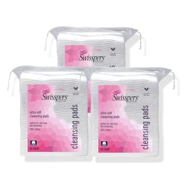 Imagem de Swisspers Almofada de limpeza facial premium, 100% algodão, ultramacia, extra grande, 50 almofadas brancas por saco reclinável, 3 sacos (150 almofadas no total)
