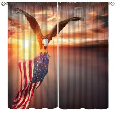 Imagem de Cortina blackout animal águia bandeira americana cena mosca cortina de janela cortinas redutoras de ruído bolso haste café quarto sala de estar cozinha sala de jantar 2 painéis 106,7 x 114,3 cm