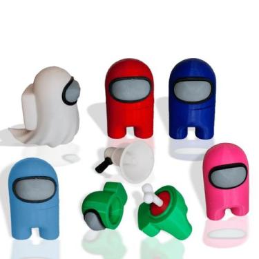 Imagem de Kit 6 Bonecos Among Us 5x Desmontável + Fantasma + Megafone - 3D Think